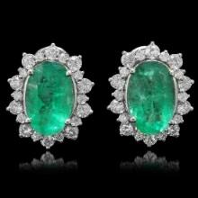 18K White Gold 13.36ct Emerald and 3.32ct Diamond Earrings