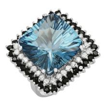 14k White Gold 17.58ct Blue Topaz 1.75ct Blue Sapphire 0.78ct Diamond Ring