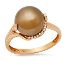 18K Rose Gold Setting with one 10.3mm Pearl and 0.12ct Diamond Ladies Ring
