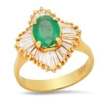 18K Yellow Gold Setting with 1.00ct Emerald and 0.50ct Diamond Ring