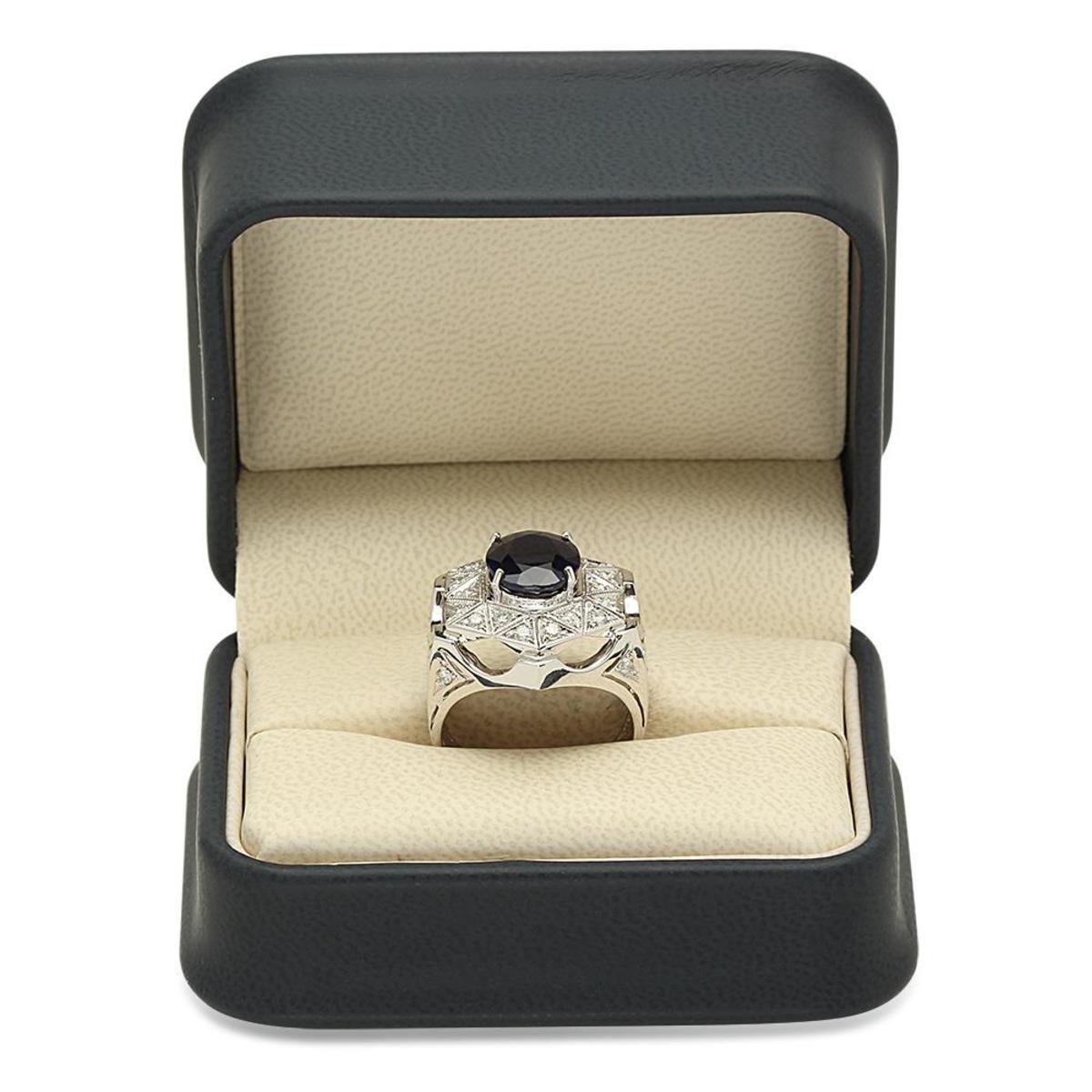 14K White Gold 5.19ct Sapphire and 1.09ct Diamond Ring