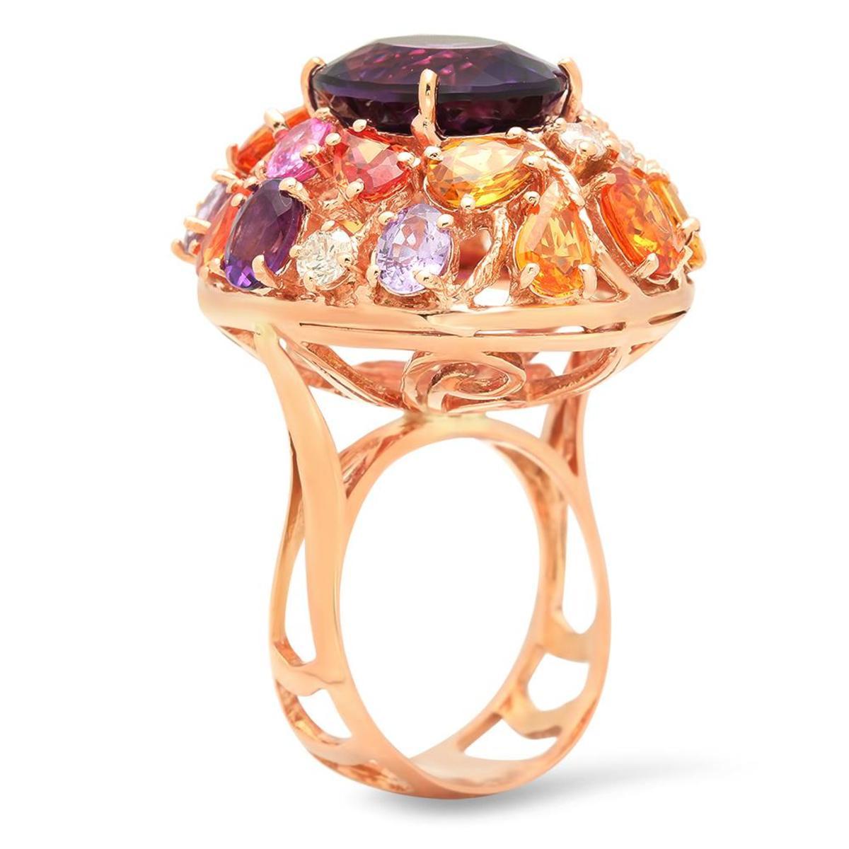 14K Rose Gold 8.55ct Amethyst 6.46ct Sapphire and 0.79ct Diamond Ring