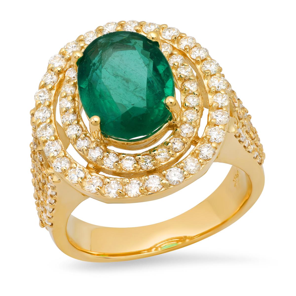 14K Yellow Gold 3.97ct Emerald and 1.83ct Diamond Ring