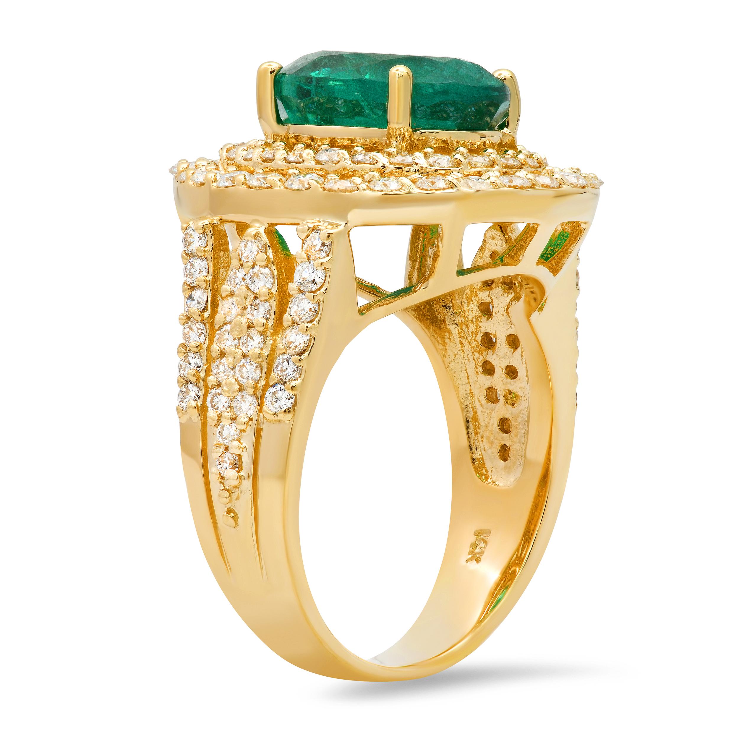 14K Yellow Gold 3.97ct Emerald and 1.83ct Diamond Ring