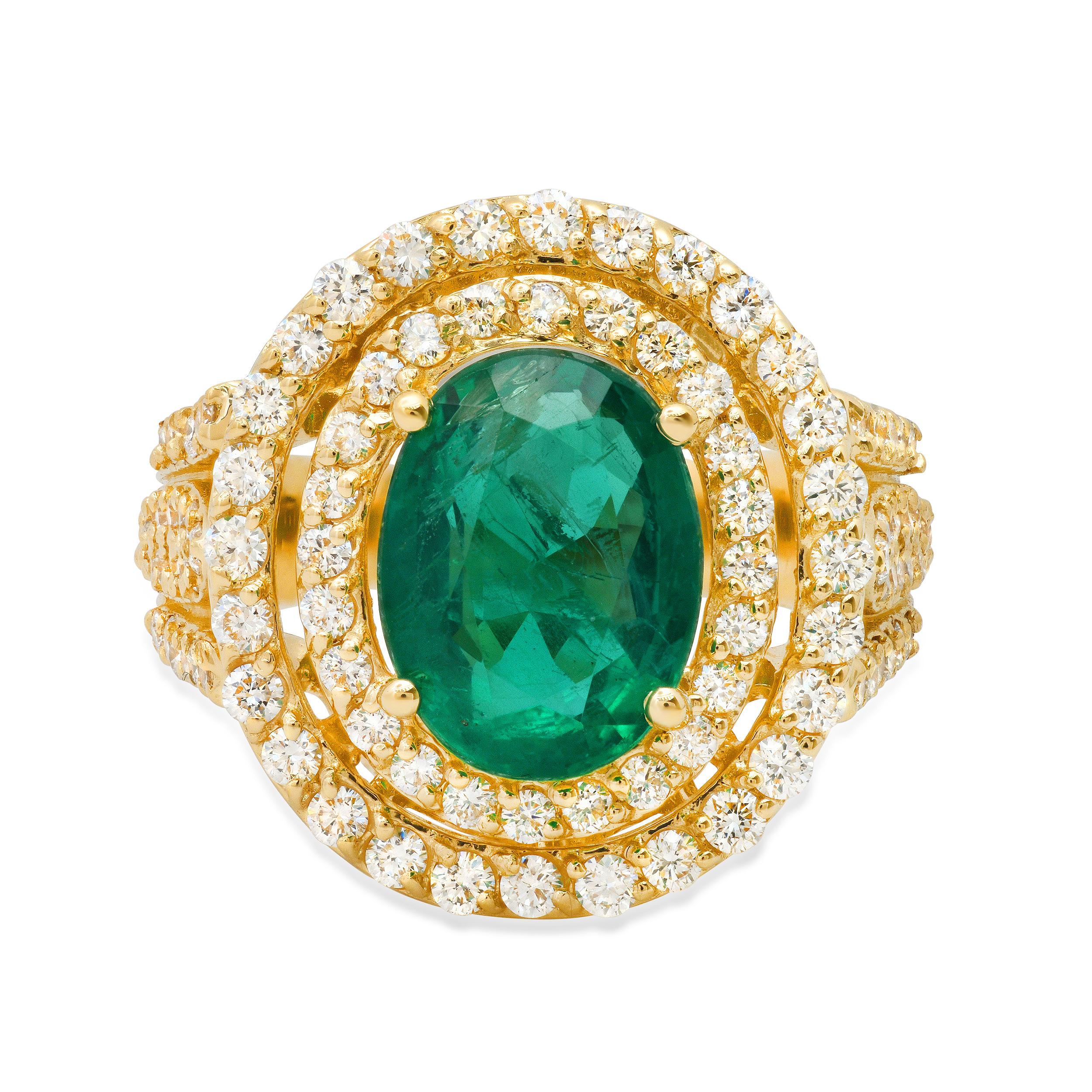14K Yellow Gold 3.97ct Emerald and 1.83ct Diamond Ring