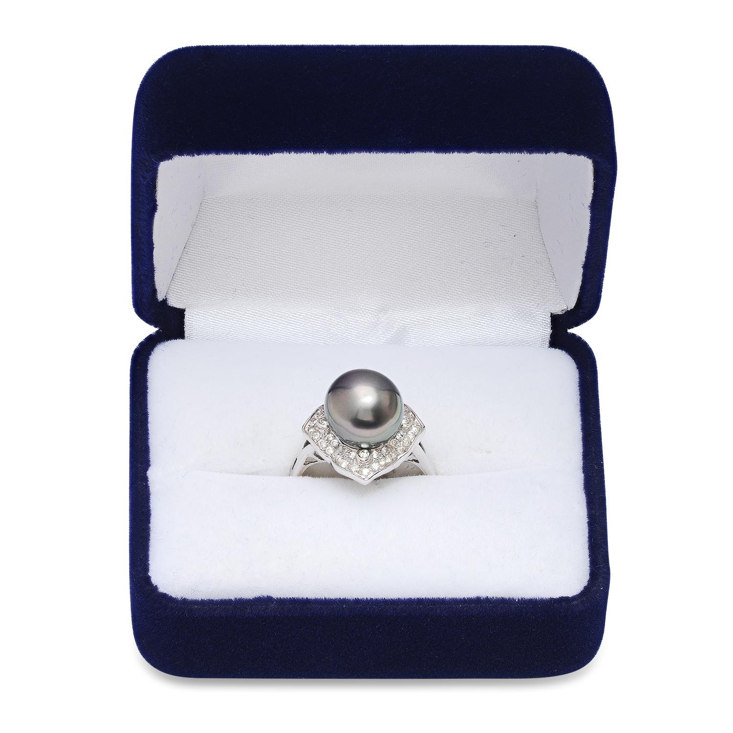 18K White Gold Setting with one 10mm South Sea Pearl and 0.50ct Diamond Ring