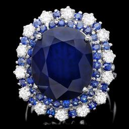 14K White Gold 16.77ct Sapphire and 0.63ct Diamond Ring