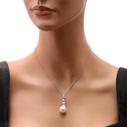 18K White Gold Setting and Platinum Chain with 13mm South Sea pearl and 0.27ct Diamond Pendant