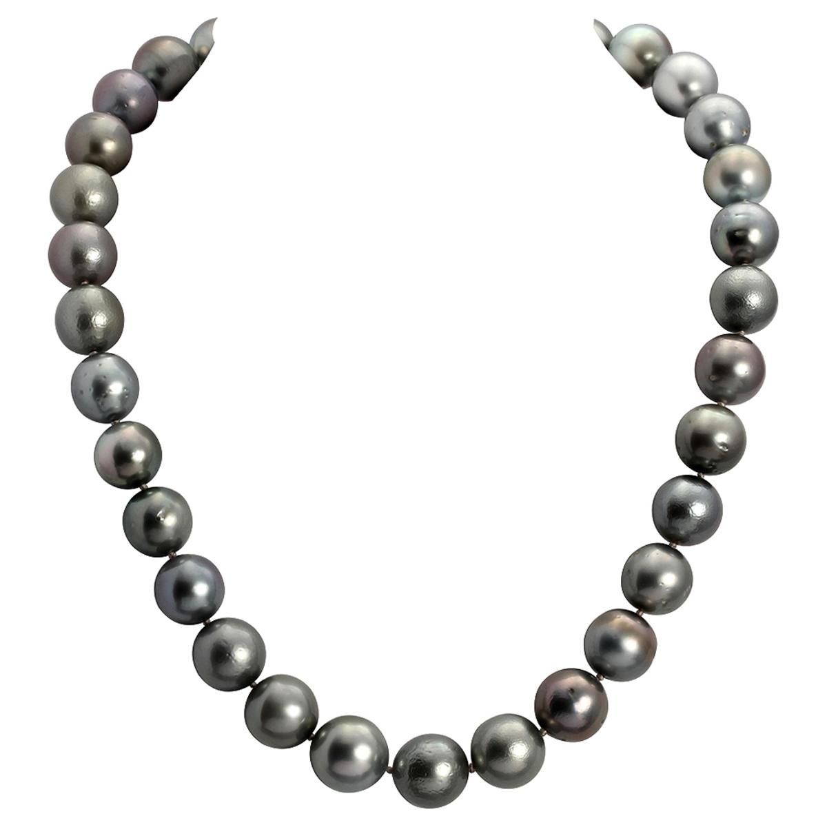 12-14.5mm Natural Black Pearl Necklace