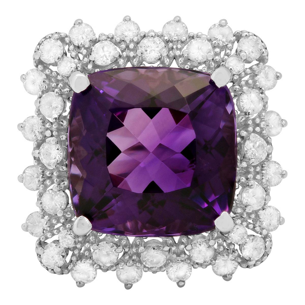 14k White Gold 7.68ct Amethyst 0.90ct Diamond Ring