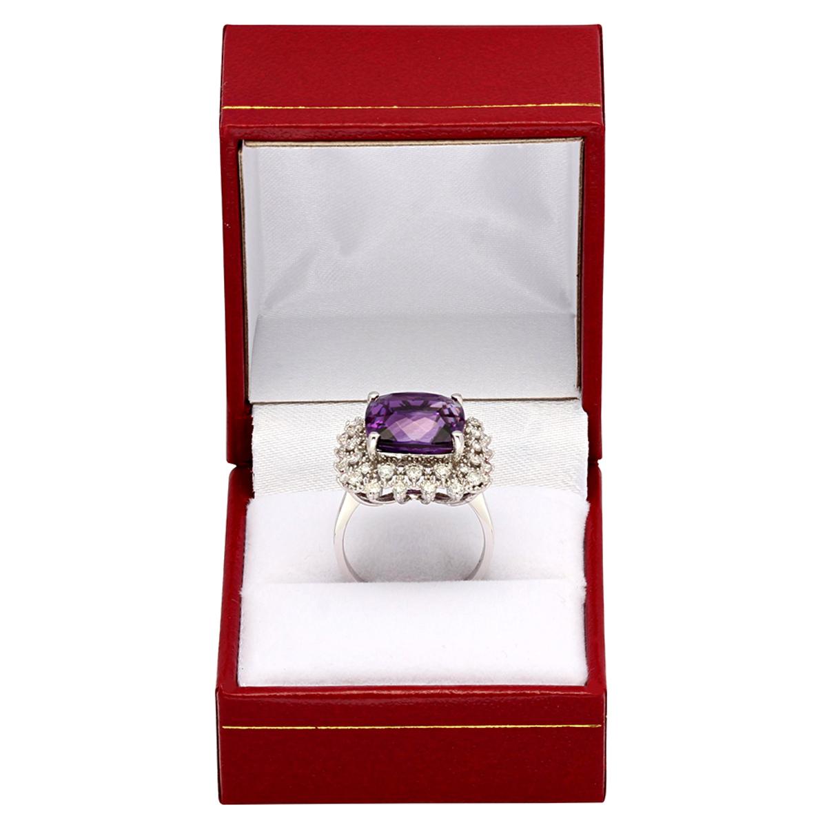 14k White Gold 7.68ct Amethyst 0.90ct Diamond Ring