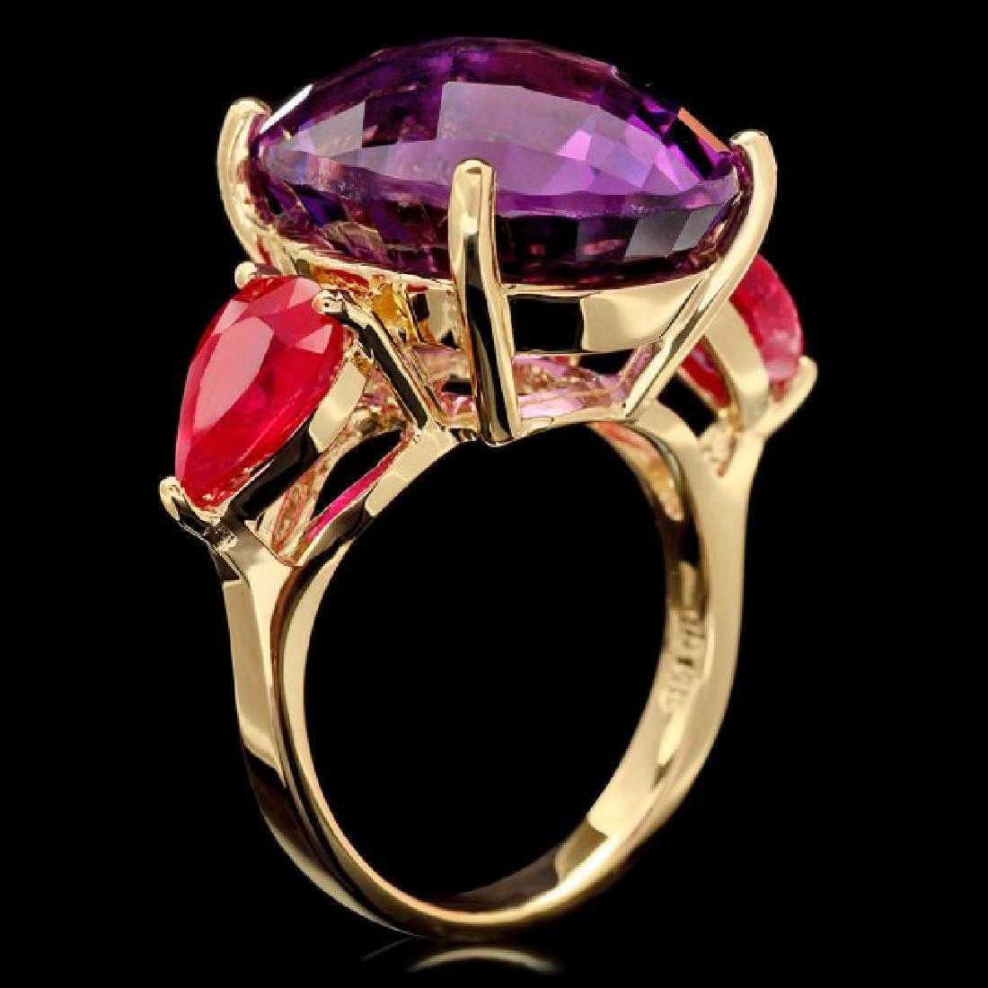 14K Yellow Gold 14.57ct Amethyst and 2.91ct Ruby Ring