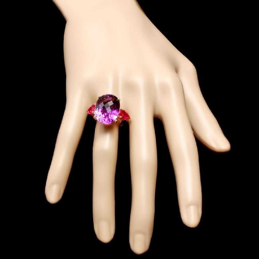 14K Yellow Gold 14.57ct Amethyst and 2.91ct Ruby Ring