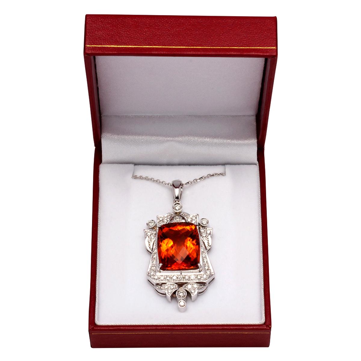 14k White Gold 22.88ct Citrine 1.39ct Diamond Pendant