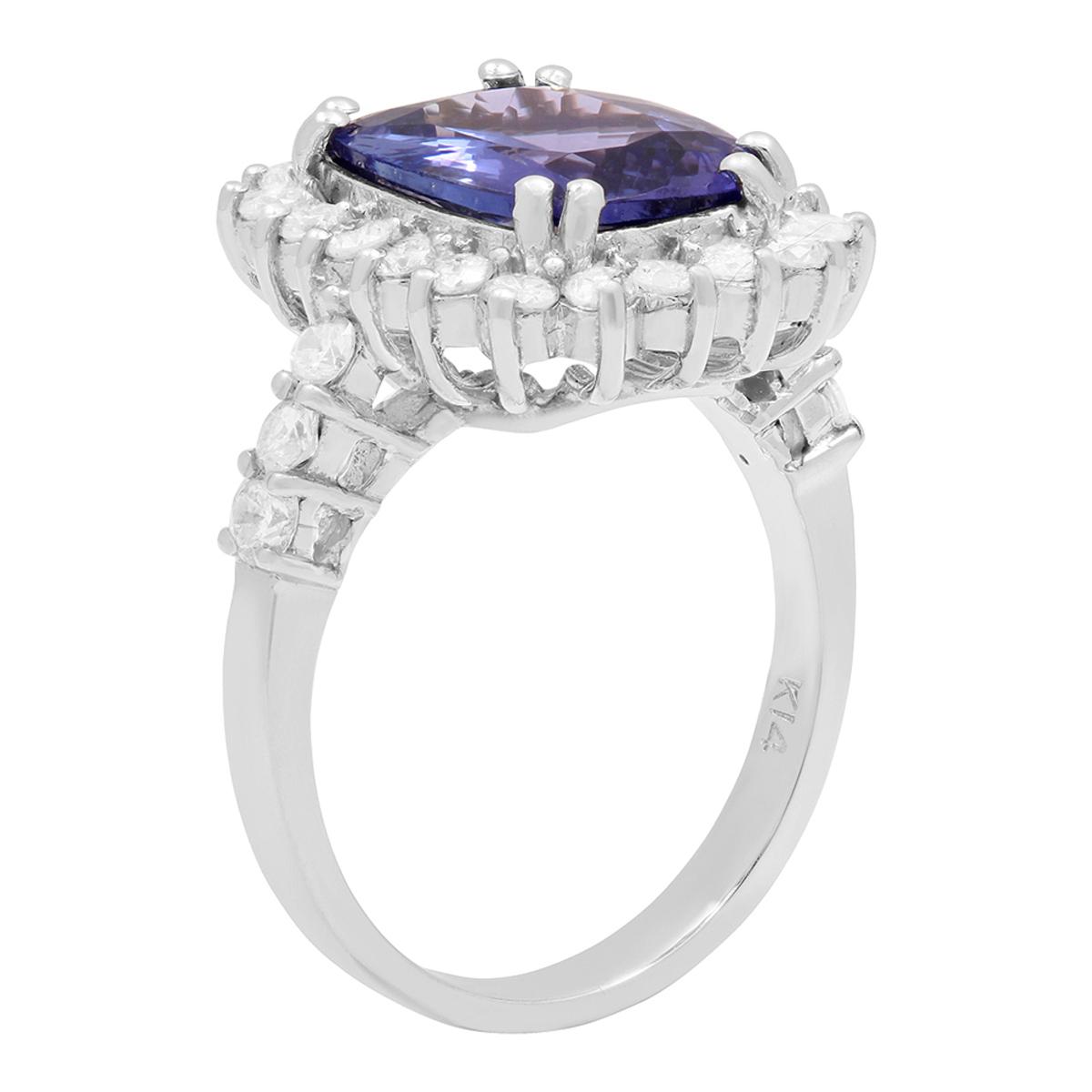 14k White Gold 4.10ct Tanzanite 1.09ct Diamond Ring