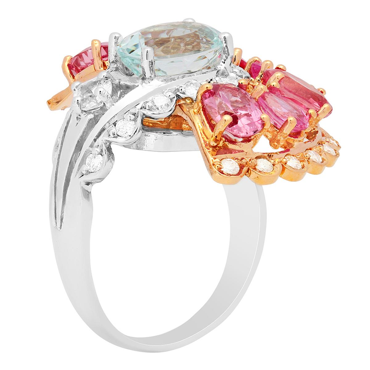 14k White & Rose Gold 2.45ct Aquamarine 5.59ct Pink Sapphire 0.82ct Diamond Ring