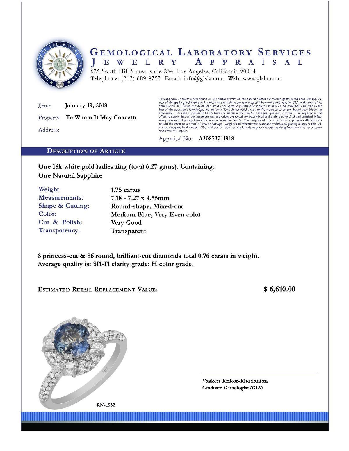 14k White Gold 1.75ct Sapphire 0.76ct Diamond Ring