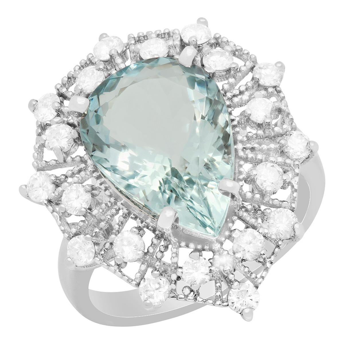 14k White Gold 5.47ct Aquamarine 0.86ct Diamond Ring