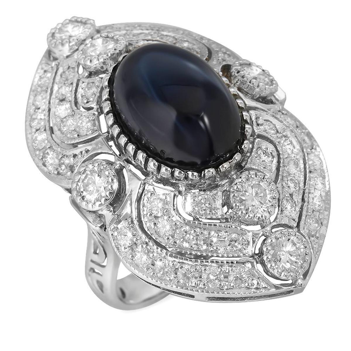 14K White Gold 13.34ct Sapphire and 2.50ct Diamond Ring