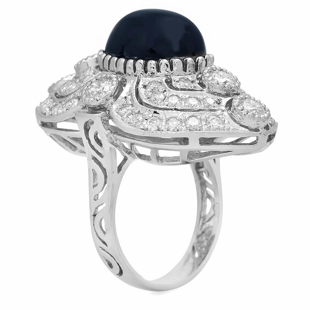 14K White Gold 13.34ct Sapphire and 2.50ct Diamond Ring