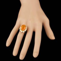 14K Yellow Gold 7.91ct Fire Opal and 2.41ct Diamond Ring
