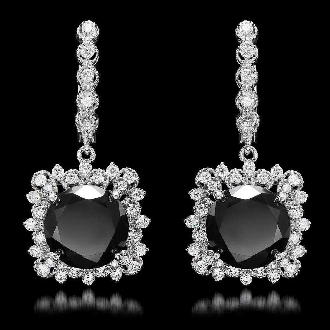 14K White Gold 11.88ct Fancy Black Diamond and 1.66ct Diamond Earrings