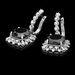 14K White Gold 11.88ct Fancy Black Diamond and 1.66ct Diamond Earrings