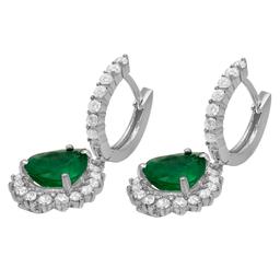 14k White Gold 4.89ct Emerald 1.81ct Diamond Earrings