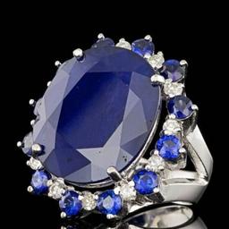 14K White Gold 25.10ct Sapphire and 0.61ct Diamond Ring