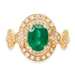 14K Yellow Gold 1.56ct Emerald and 0.56ct Diamond Ring