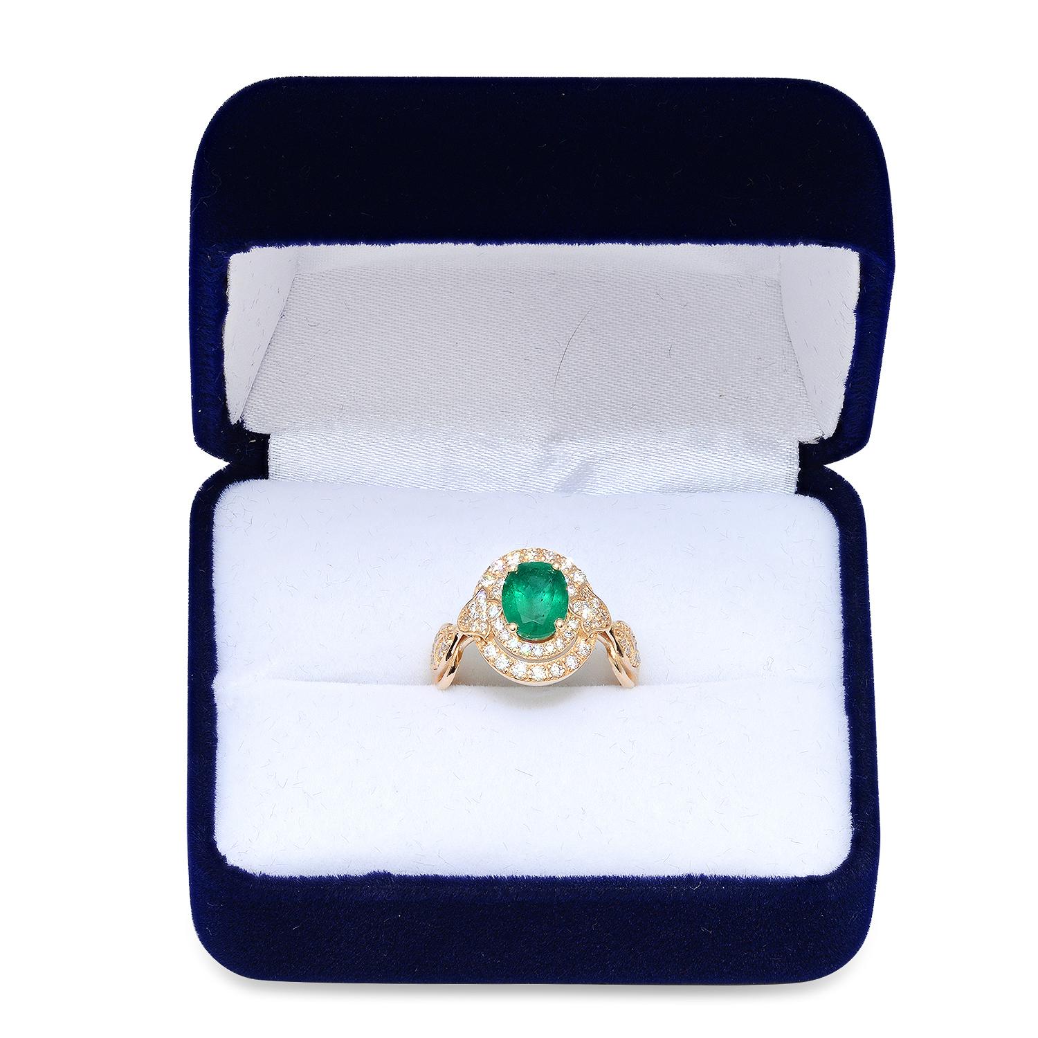 14K Yellow Gold 1.56ct Emerald and 0.56ct Diamond Ring