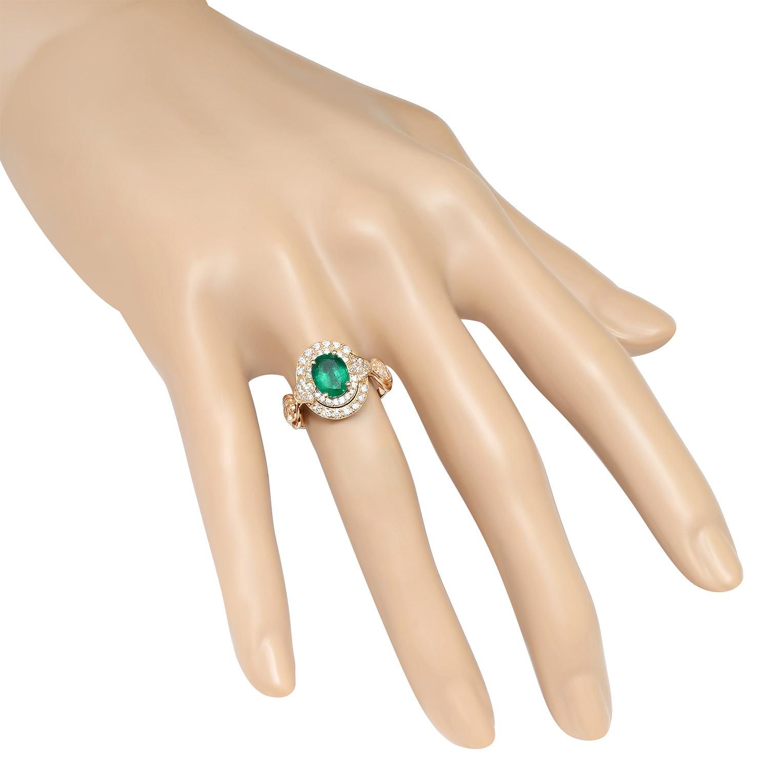 14K Yellow Gold 1.56ct Emerald and 0.56ct Diamond Ring