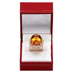 14k Rose Gold 16.15ct Citrine 1.26ct Diamond Ring