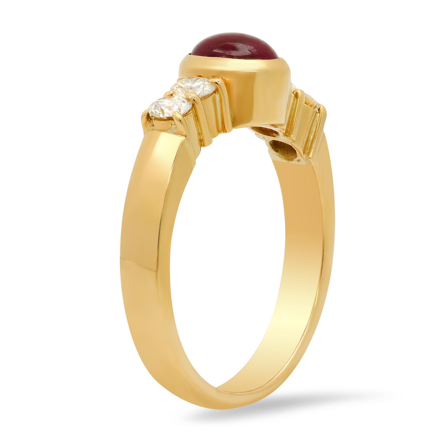 18K Yellow Gold Setting with 0.89ct Ruby and 0.30ct Diamond Ladies Ring