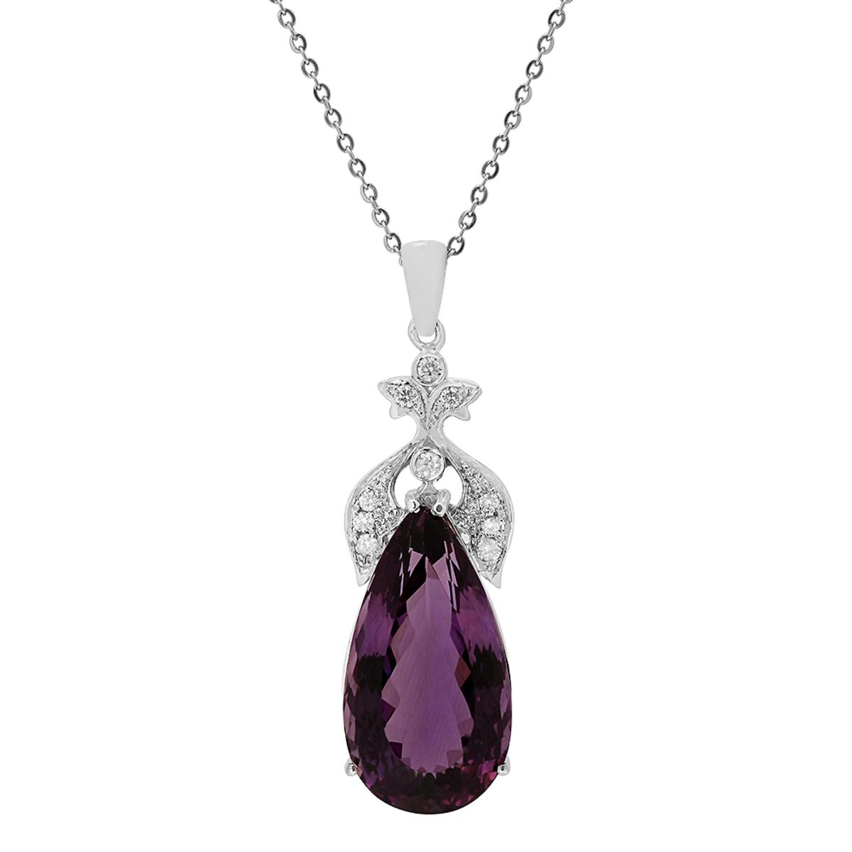 14k White Gold 32.85ct Amethyst 0.57ct Diamond Pendant