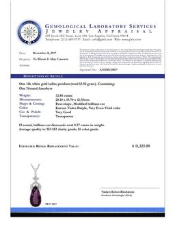 14k White Gold 32.85ct Amethyst 0.57ct Diamond Pendant