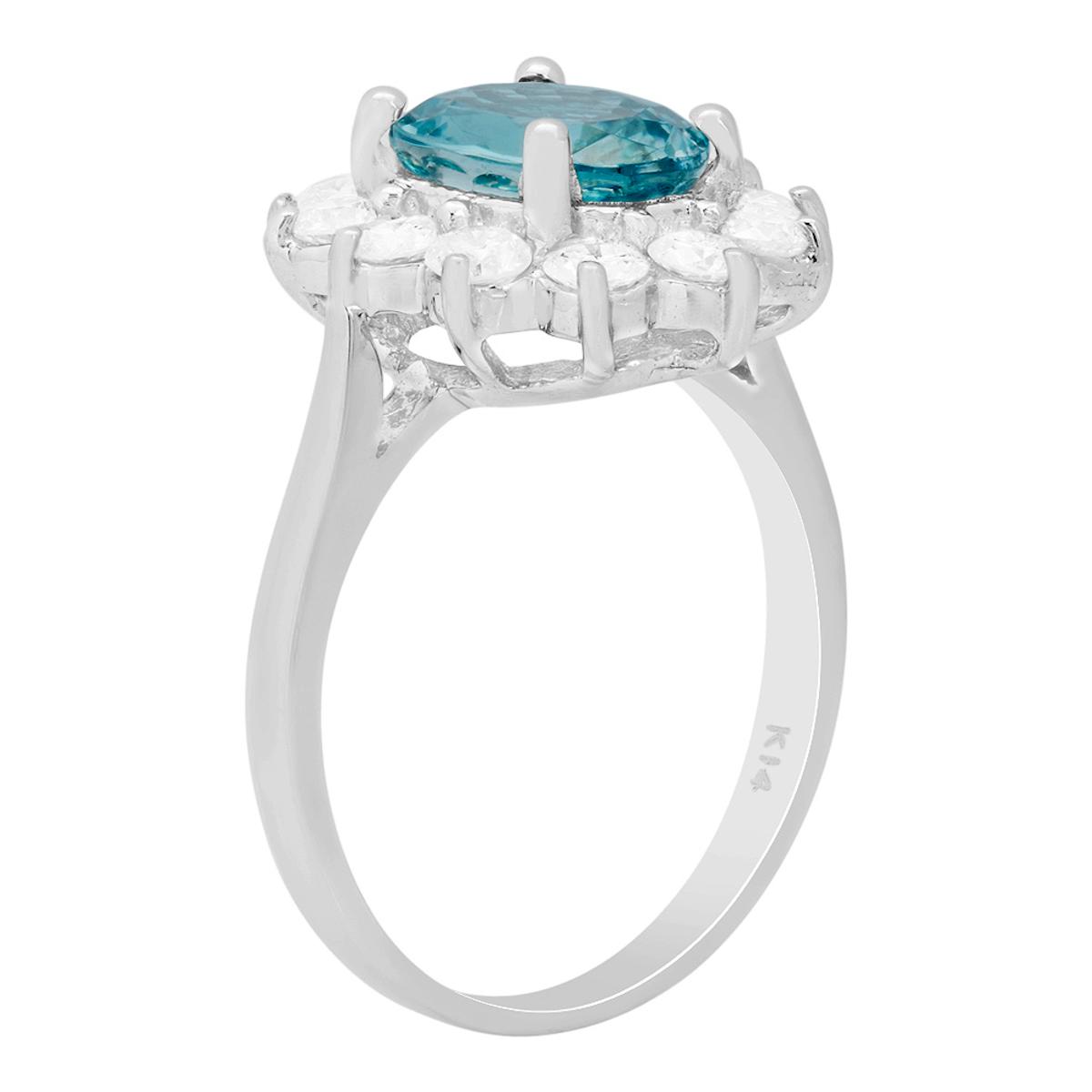 14k White Gold 2.90ct Blue Zircon 0.96ct Diamond Ring