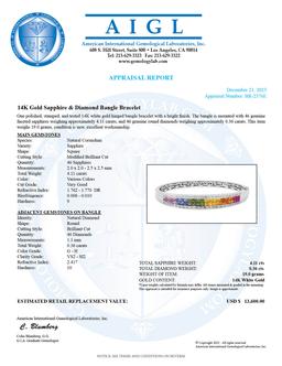 14K White Gold Setting with 4.11ct Multi Colored Sapphire and 0.36ct Diamond Bangle Bracelet