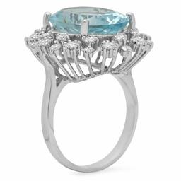 14K White Gold 8.19ct Aquamarine and 1.25ct Diamond Ring