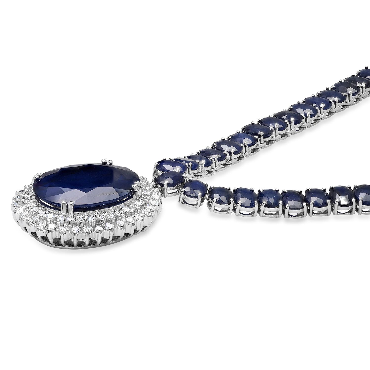 14K White Gold with 170.20ct Sapphire and 4.38ct Diamond Necklace