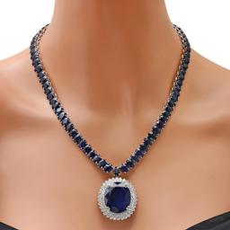 14K White Gold with 170.20ct Sapphire and 4.38ct Diamond Necklace