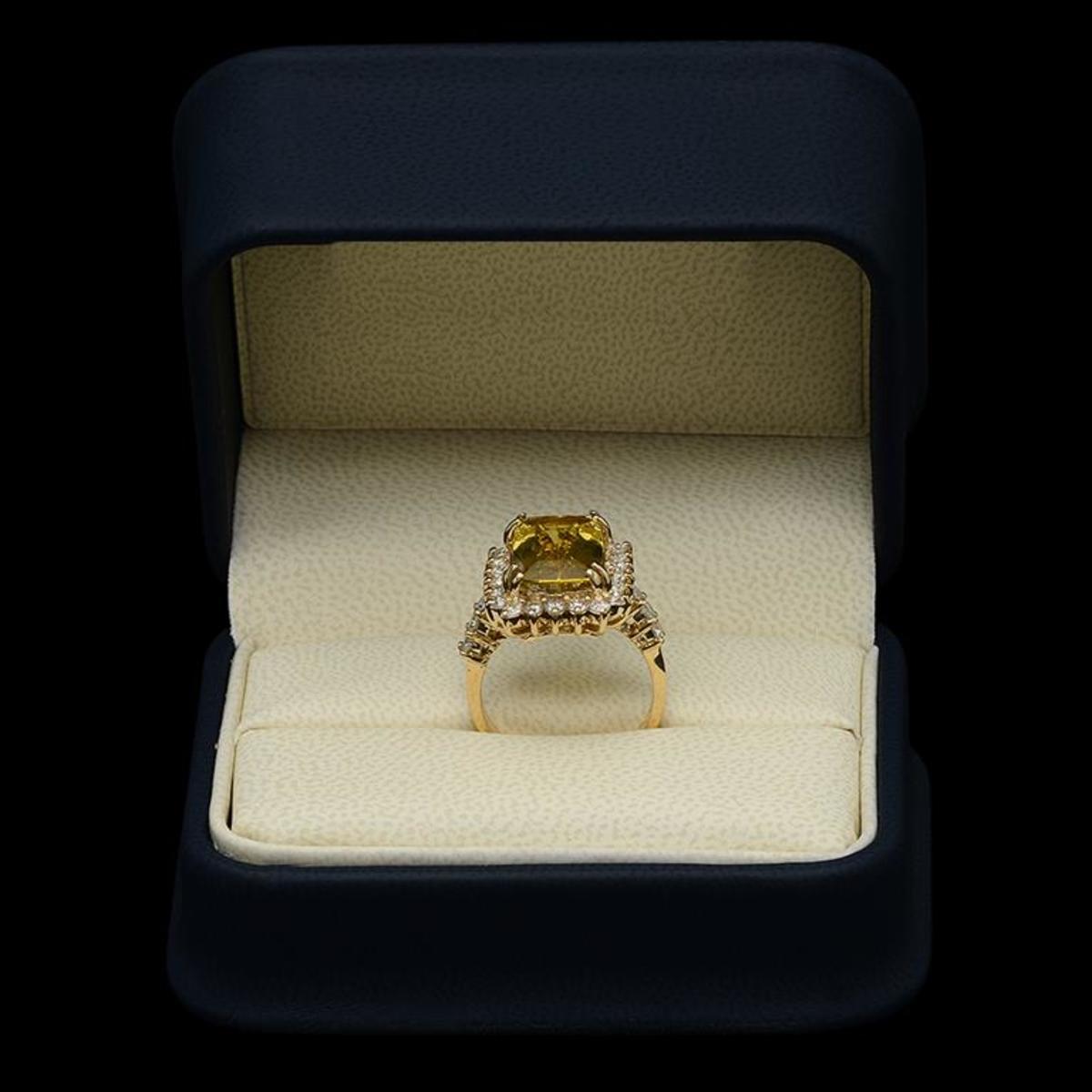 14K Yellow Gold 5.22ct Yellow Beryl and 1.17ct Diamond Ring