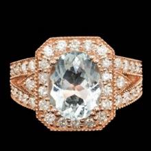 14K Rose Gold 3.07ct Aquamarine and 1.32ct Diamond Ring