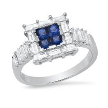 18K White Gold Setting with 0.57ct Sapphire and 0.99ct Diamond Ladies Ring