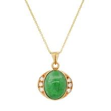 18K Yellow Gold Setting with 10.10ct Jadeite and 0.24ct Diamond Pendant