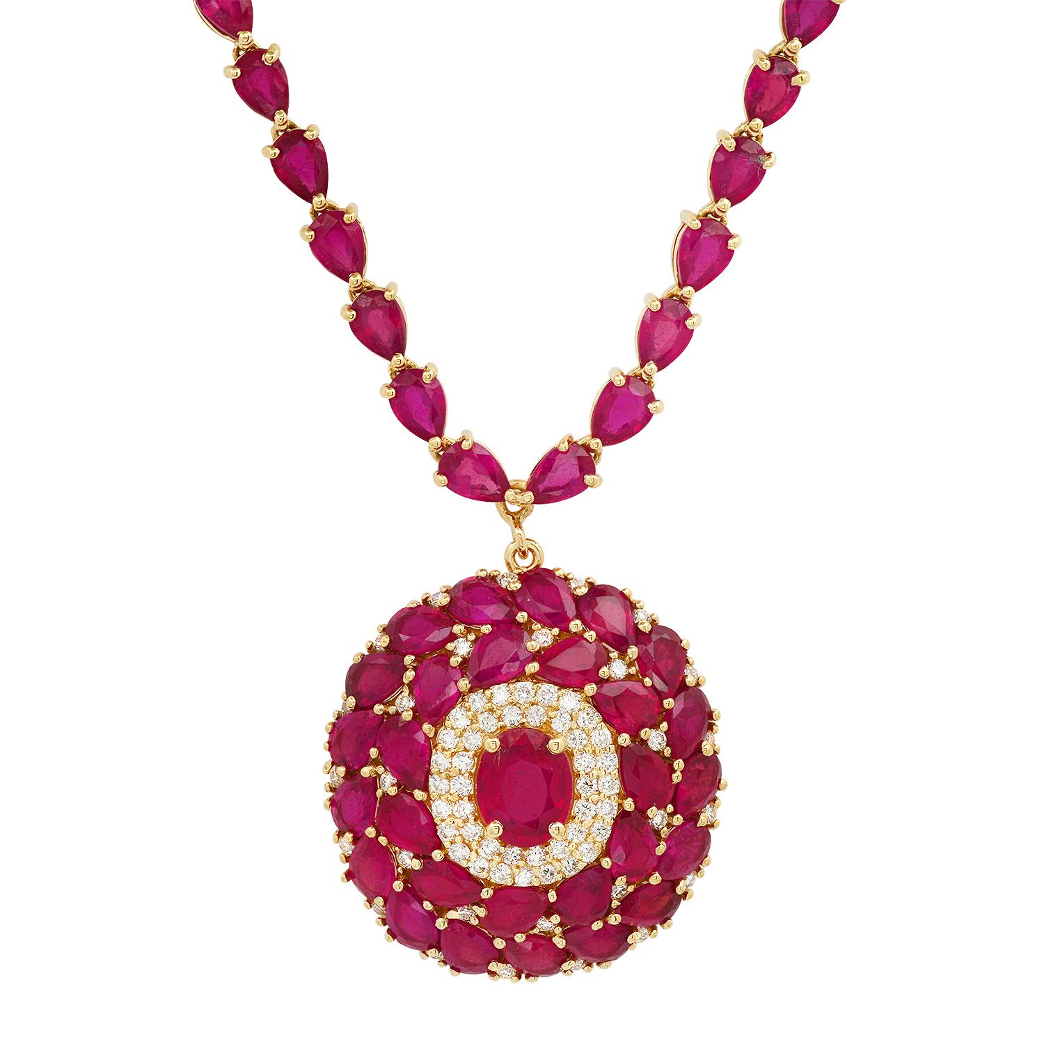 14K Yellow Gold Setting with 56.85ct Ruby and 1.58ct Diamond Necklace