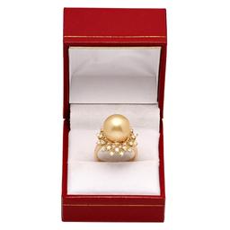 14k Yellow Gold 12mm Pearl 0.78ct Diamond Ring