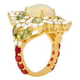 14k Yellow Gold 2.65ct White Opal 2.89ct Sapphire 2.52ct Diamond Ring