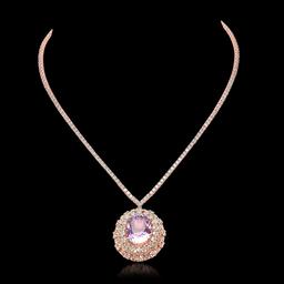 14K Rose Gold 16.85ct Kunzite and 11.20ct Diamond Necklace