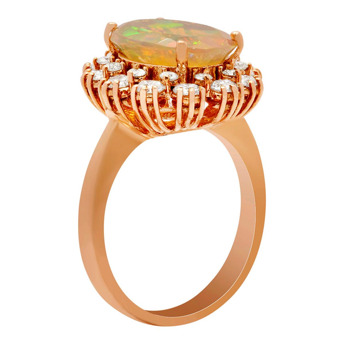 14k Rose Gold 2.56ct Opal 1.16ct Diamond Ring